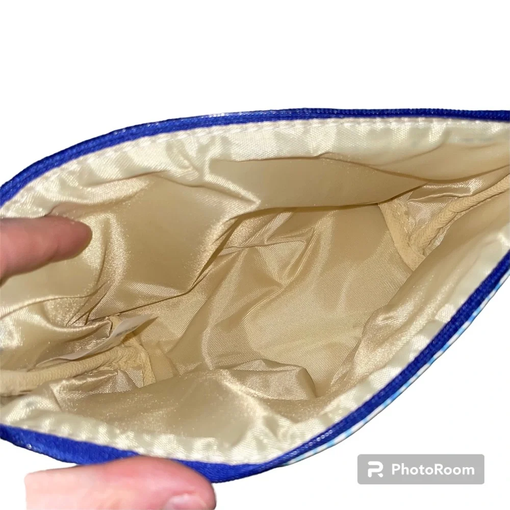 Cosmetic Makeup Pouch Clutch Bag Set - Blue White Chevron & Lady With Cat
